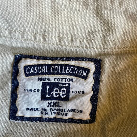 Vintage Lee Bernese Mountain Dog Painted Denim Button Up Shirt Mens XXL Tan 90s - Picture 5 of 9